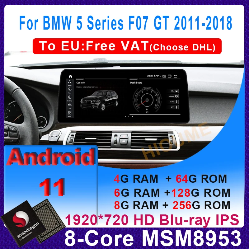 

10.25" 12.5" Snapdragon 8+256G Android 11 Car DVD Multimedia Player GPS Navigation Radio Video For BMW 5 Series GT F07 2009-2016