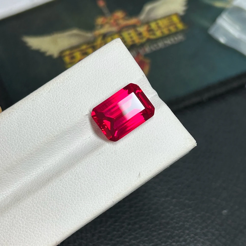 Meisidian UV 10X14mm Emerald Cut 5A Quality 9 Carat Pigeon Blood Red Ruby Corundum Loose Gemstone For Ring Making