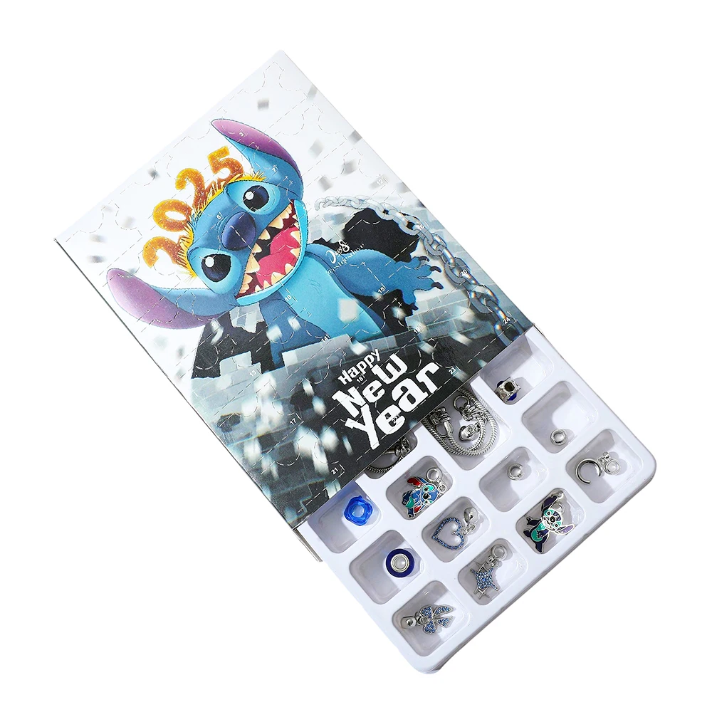 Dijes de Lilo y Stitch de dibujos animados de Disney, caja ciega sorpresa de Adviento, pulsera de moda de punto DIY para regalos de juguetes creativos de cumpleaños