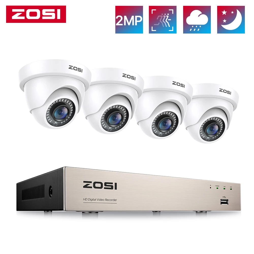 ZOSI 8CH 2MP Sistema di telecamere di sicurezza CCTV con rilevamento di veicoli umani AI 3K Lite H.265+ DVR Telecamere di sorveglianza dome 1080p
