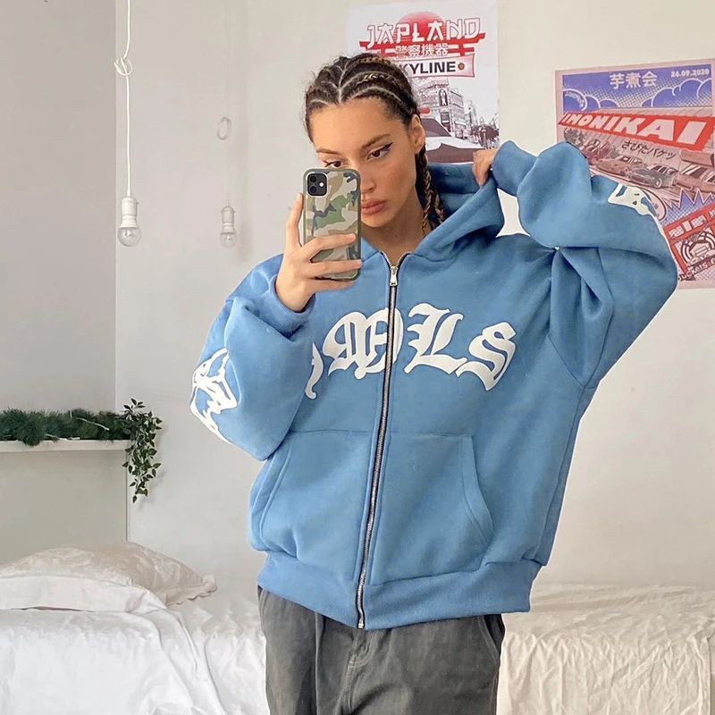 Neuer Damen Street-Style Hoodie mit Schaumstoff-Reißverschluss Europäische & Amerikanische Mode Lässiger Komfortabler Schnitt Kapuzenpullover – Detail 2
