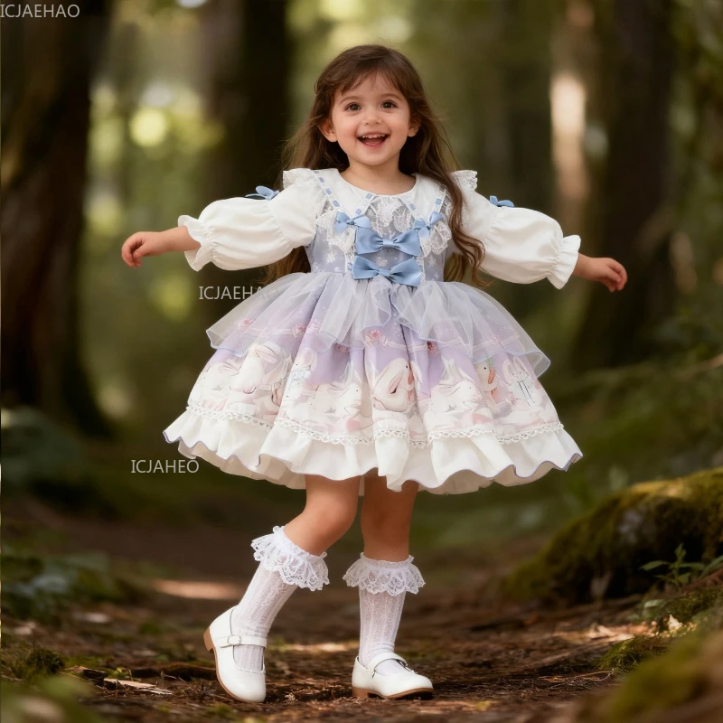 

Платье принцессы Лолиты, детское платье с длинными рукавами для девочек, пышное бальное платье из тюля, детская одежда, праздничный костюм, торжественная одежда