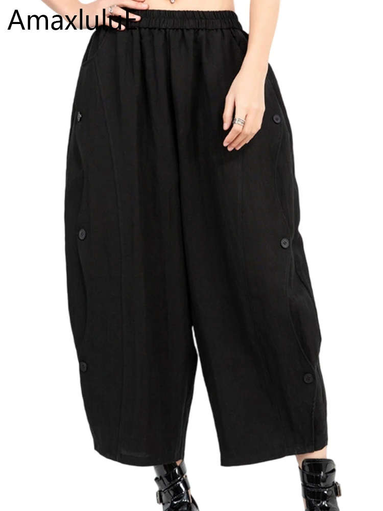

Amax LuluE 2025 Fall Womens Fashion Vintage Wide Leg Oversized Pants Ladies Leisure Loose Harem Trousers Elastic Waist Clothes