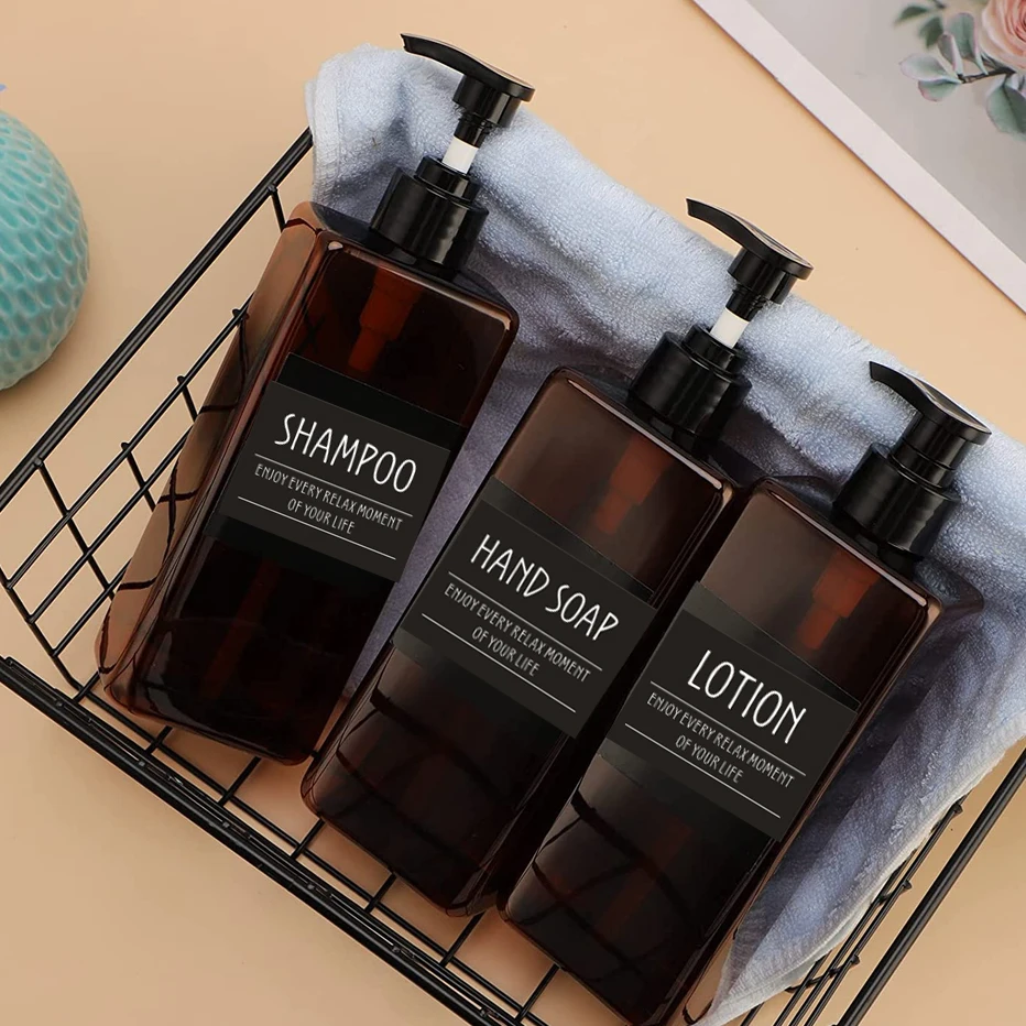 500ml Bathroom Soap Dispenser Refillable Square Shampoo Shower Gel Body Wash Bottle Lotion Dispenser Waterproof Label