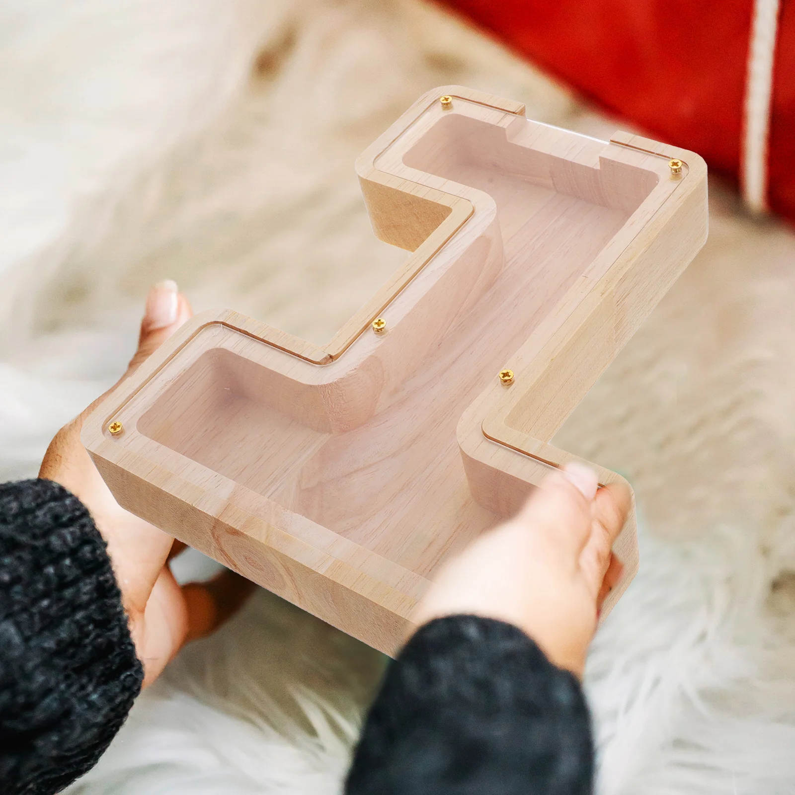 Transparentes Münzbank aus Holz, klares Sparschwein, Desktop-Spardose, tragbare Spardose für Kinder, Heimdekoration