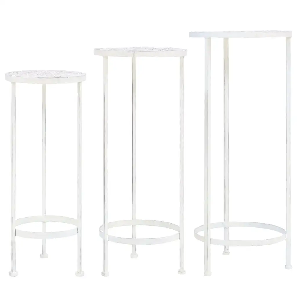 Vintage Style 3-Piece Metal Plant Stand Set - Antique White Decor for Home & Garden