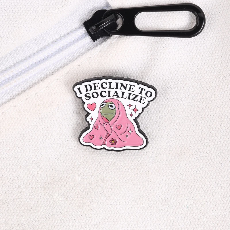 Ich Ablehne Geselligkeit Emaille-Anstecknadel Niedlicher Kermit-Frosch Tier-Social-Anxiety-Brosche Reversnadel Schmuck-Accessoires Geschenk für Freunde – Detail 10