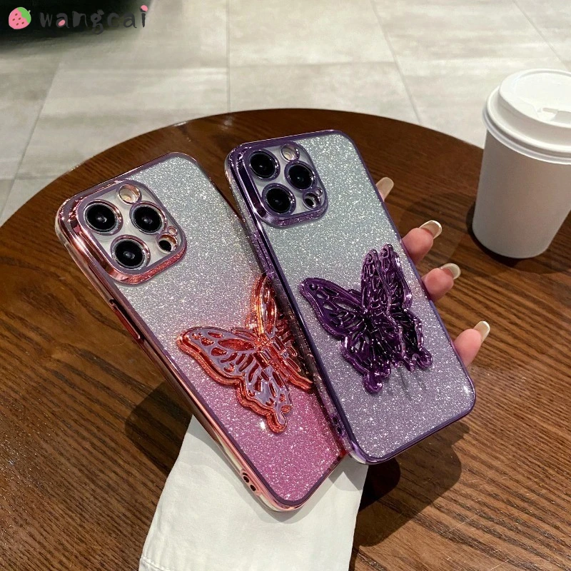 For Huawei Y9A Nova Y60 Y70 Plus 9Z Y90 Y61 Y91 Y72 Nova 12i Phone Case Luxury Plating Hollow Butterfly Holder Glitter Cover