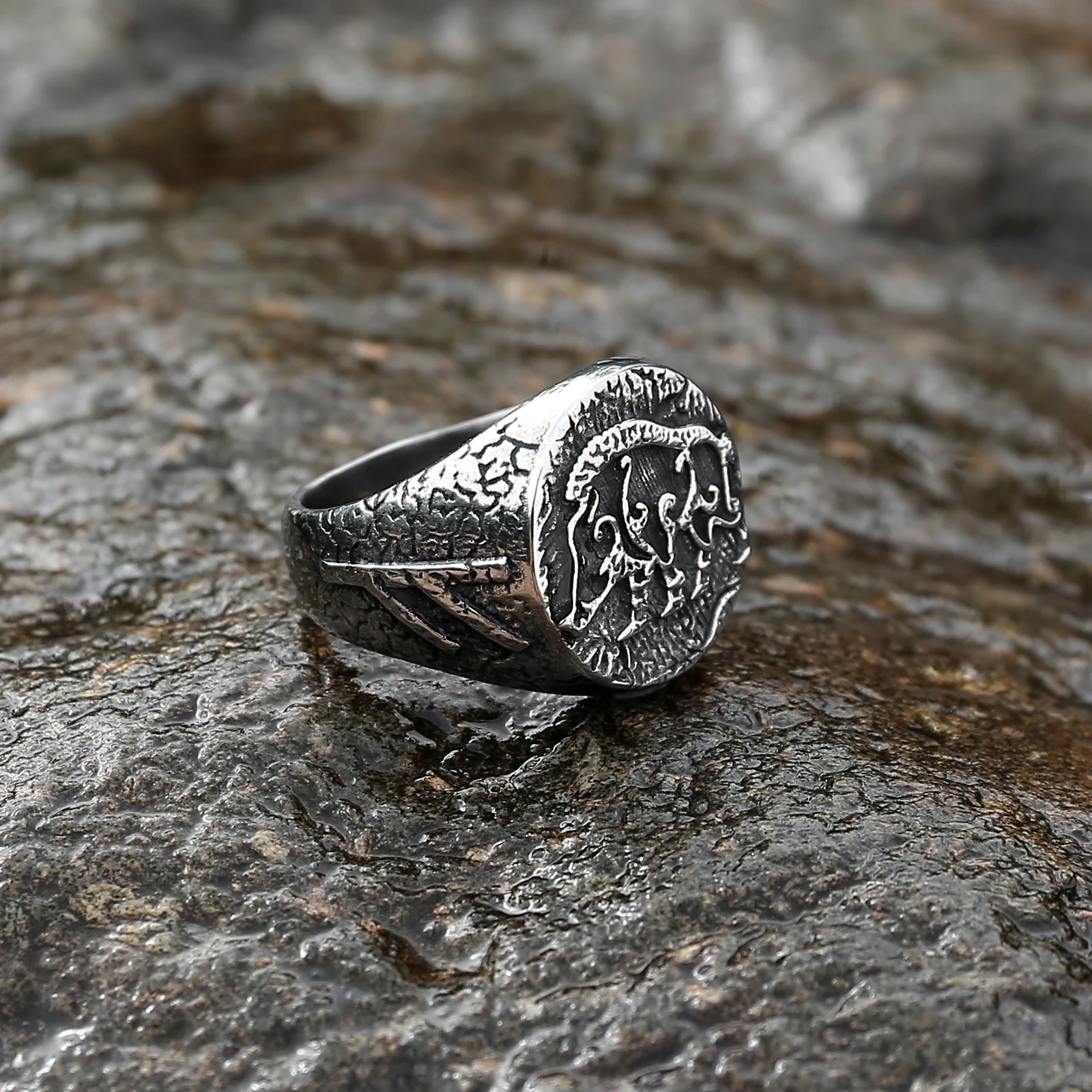 Nordic Design Viking Jewelry Stainless Steel Fryr Wild Boar Ring