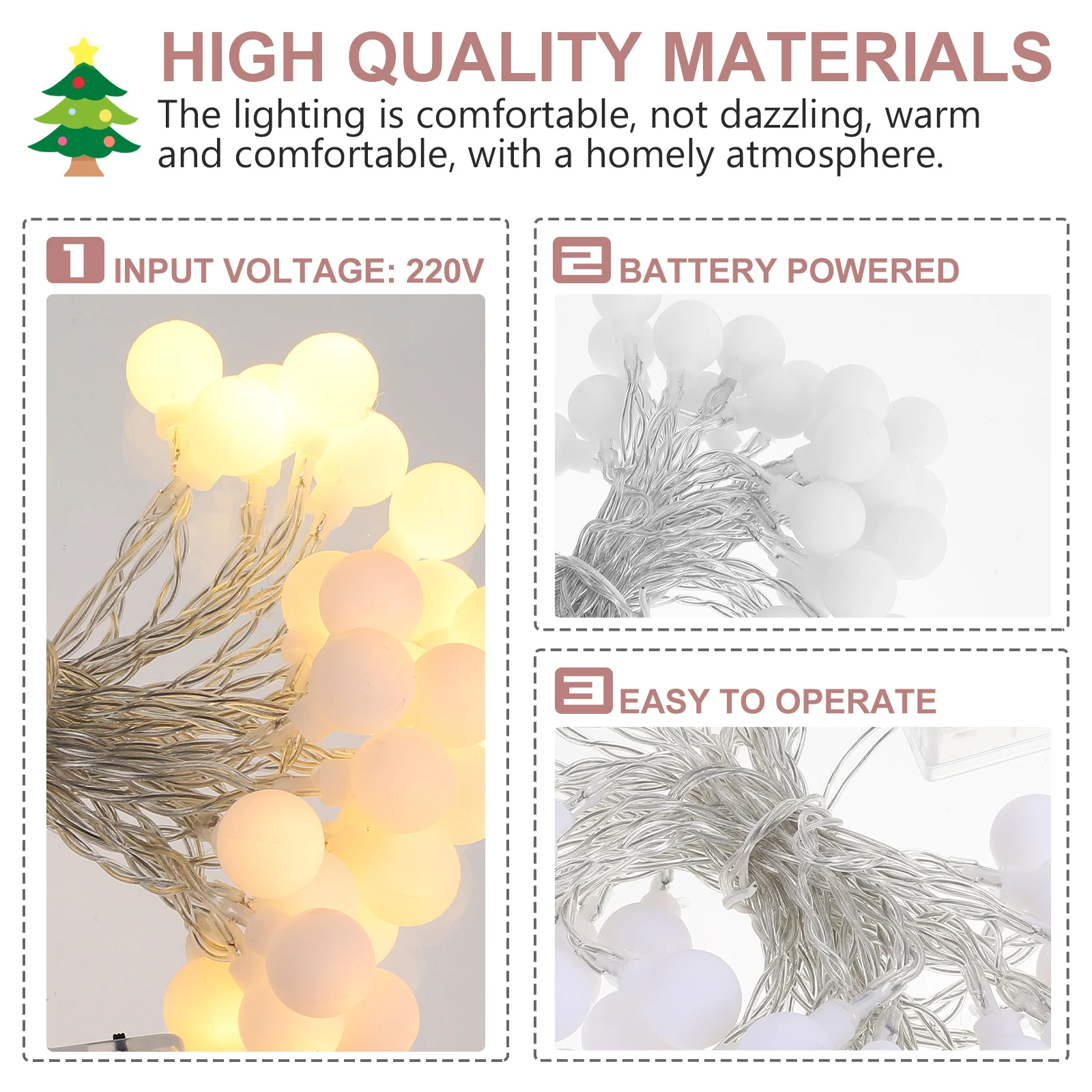 

Round Ball Light String 66Ft LED Cozy Atmosphere Lamp Ideal for Parties Holidays Home Decor Wedding Celebration Setup