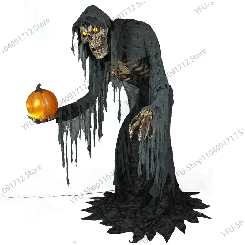 Halloween new skeleton man with pumpkin electric ghost prop ornament