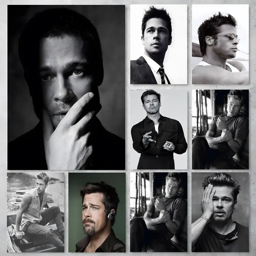 Actor Brad Pitt Poster Self-adhesive Art Waterproof Paper Sticker Coffee House Bar Room Wall Decor