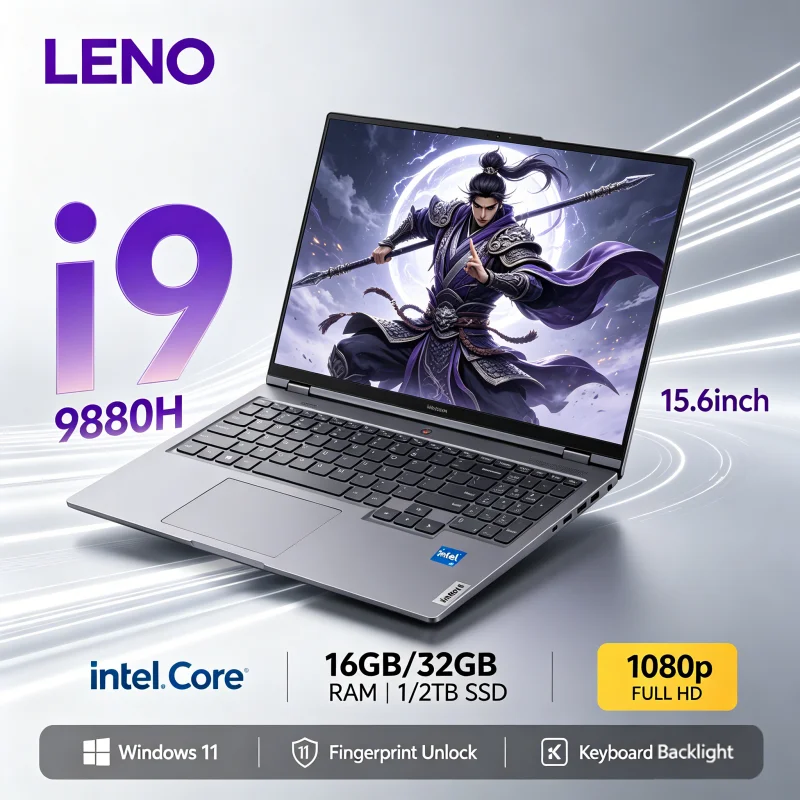 LENO 15.6" Ultra Slim Gaming Laptop Intel Core i9-9880H 32GB RAM 2TB SSD 1080P FHD Windows 11 Notebook for Office Study Home Use