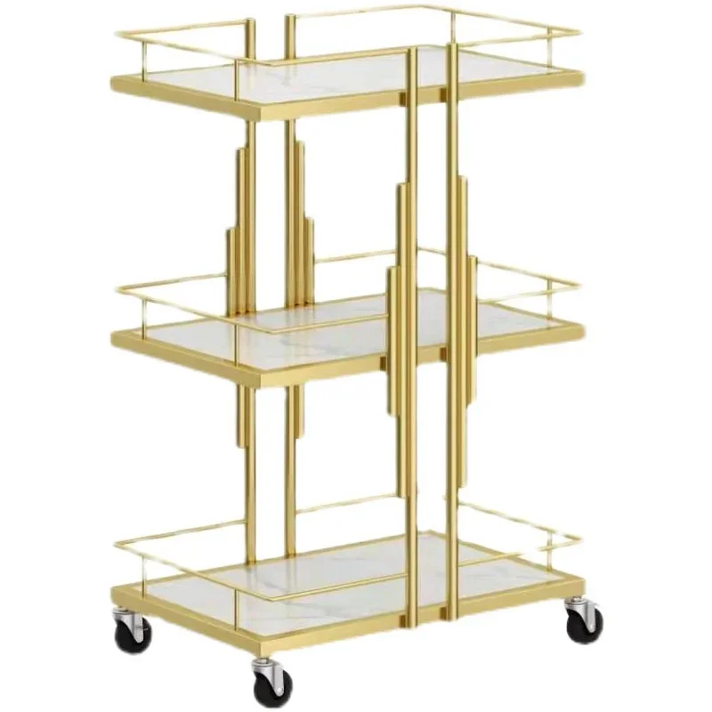 Gold Storage Cart Beauty Salon Special Instrument Cart Multi-layer Iron Hairdressing Trolley Universal Moving Salon Furniture