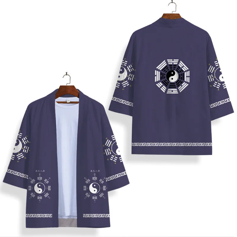 معطف رداء Daoist فضفاض غير رسمي مفتوح من الأمام على طراز الكيمونو، رداء Ukiyo-e على الطراز الصيني، أزياء يابانية فضفاضة