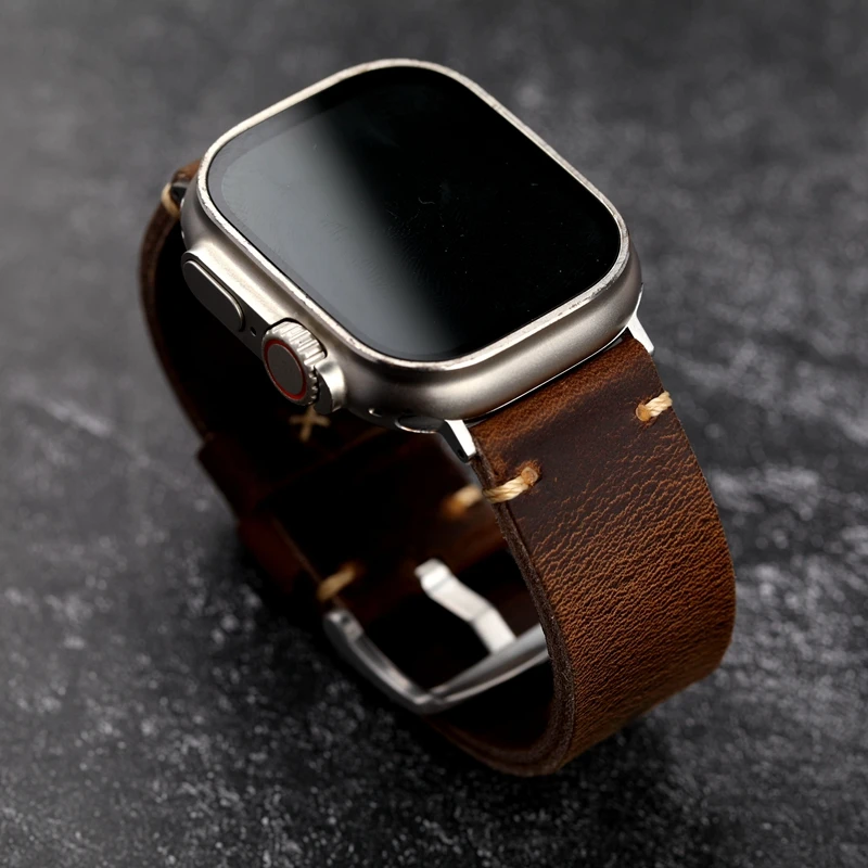 High-end Italian Genuine Leather Strap, Handmade Fit iWatch Apple Watch Ultra2 S9 49mm 45mm 44mm Genuine Leather Bracelet