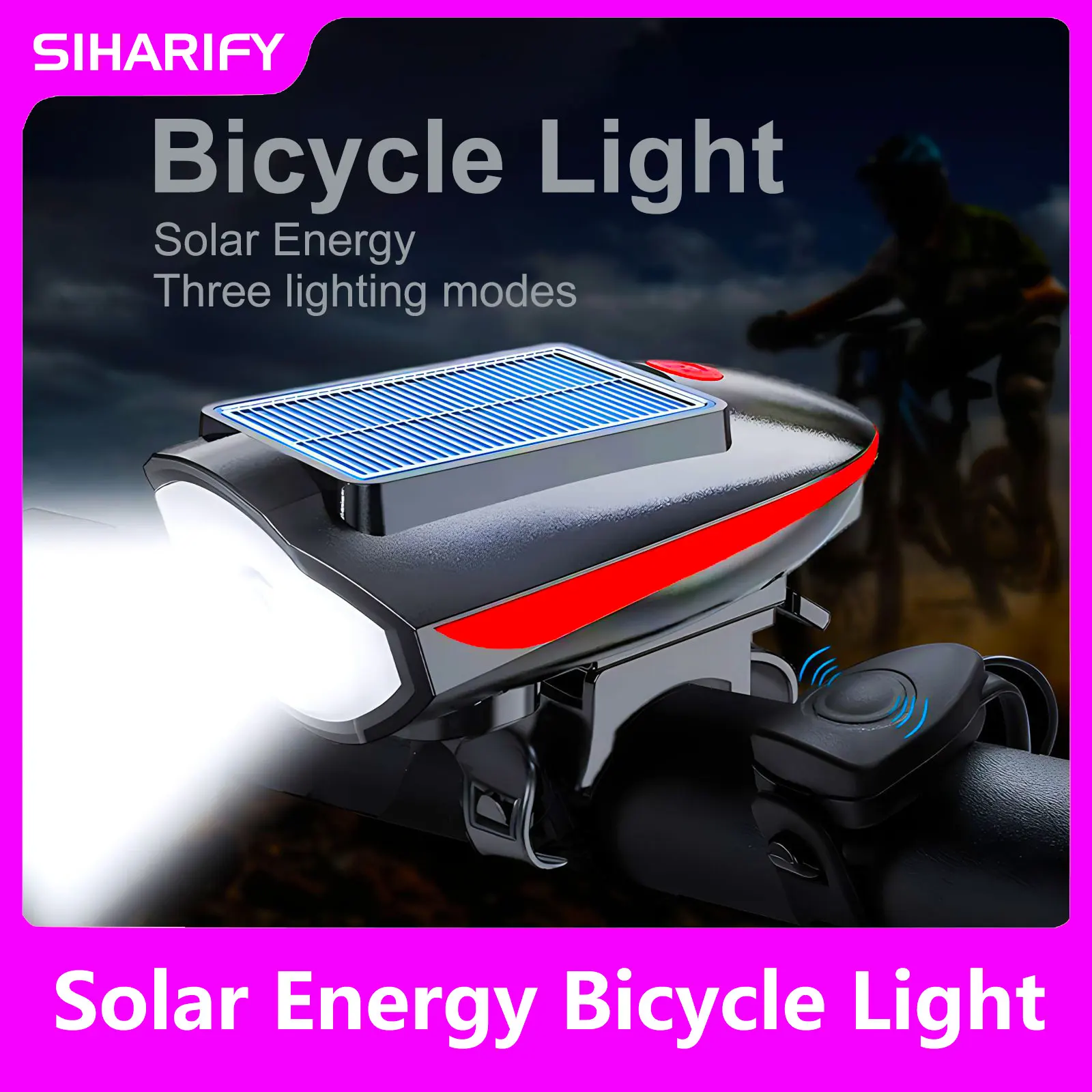 Luz Solar para bicicleta de montaña y carretera, linterna frontal con bocina, pantalla de alimentación recargable por USB