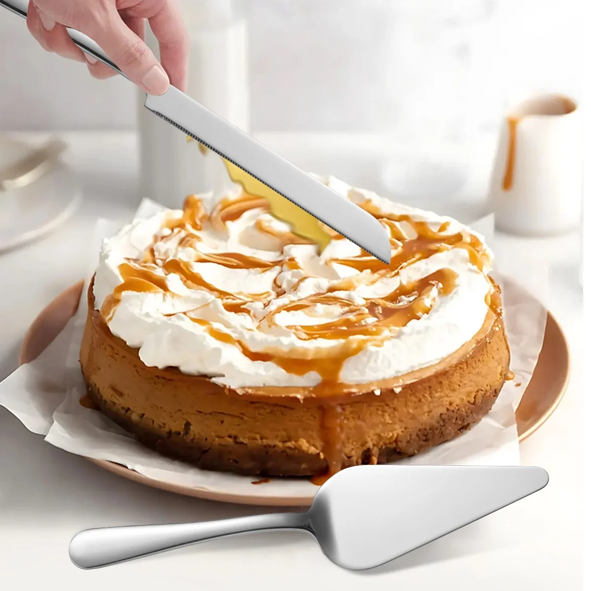

Stainless Steel Cake Cutter Long Handle Bread Knife Pizza Scoop Dining Party Baking Tools Kitchen Utensils