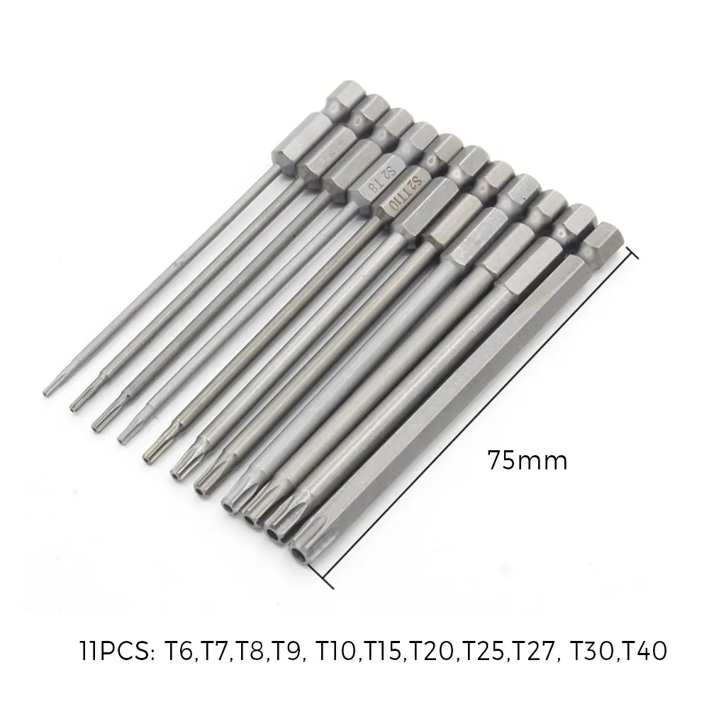 1/4" Hex Bits Driver Tamper Proof Security Drill Magnetic Bit Set Torx Screwdriver Flat Head  50/100/150mm