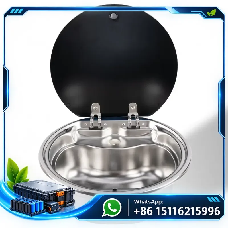 RV kitchen sink, SS304 stainless steel round water basin with tempered glass cover, suitable for camper, RV, ship, RV wash