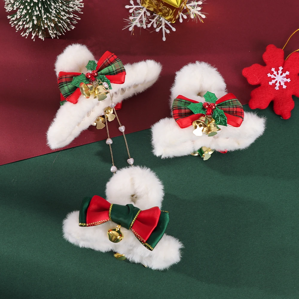 Christmas Snowman Plush Hair Claw Red Festive Celebrate Hairpin Hair Clips Girls Cute Ponytail Hair Crabs Claw Headwear