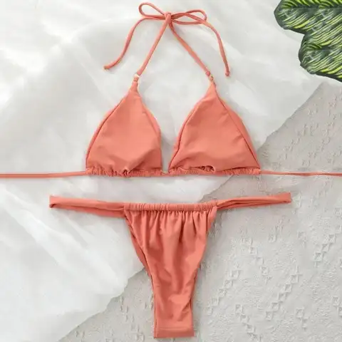 Women Bikini Set Low-cut Pleated Push Up Backless sexy hot girls Bikini Set Lace Up High Waist Halter Neck Bathing Suit Swimwear