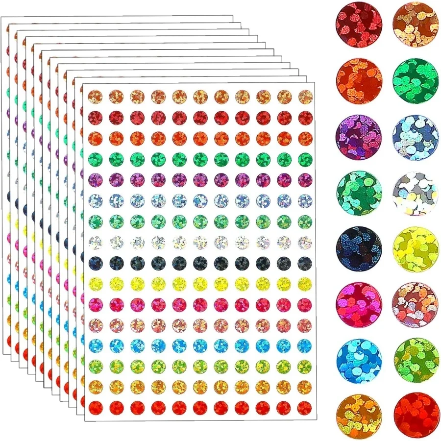 704/1760 Self-Adhesive Holographic Laser Glitter Stickers Colorful Shiny Decals for Document Classification Item Identification