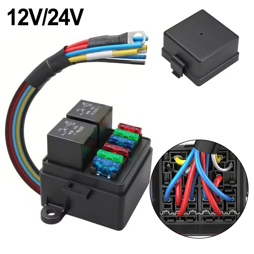 

1pc 12V/24V 4-Way Fuse Box W/ 4/5 Pin Relay 2/3 Relays IP65 Waterproof For Truck RV Marine Interior Parts Accessories ABS
