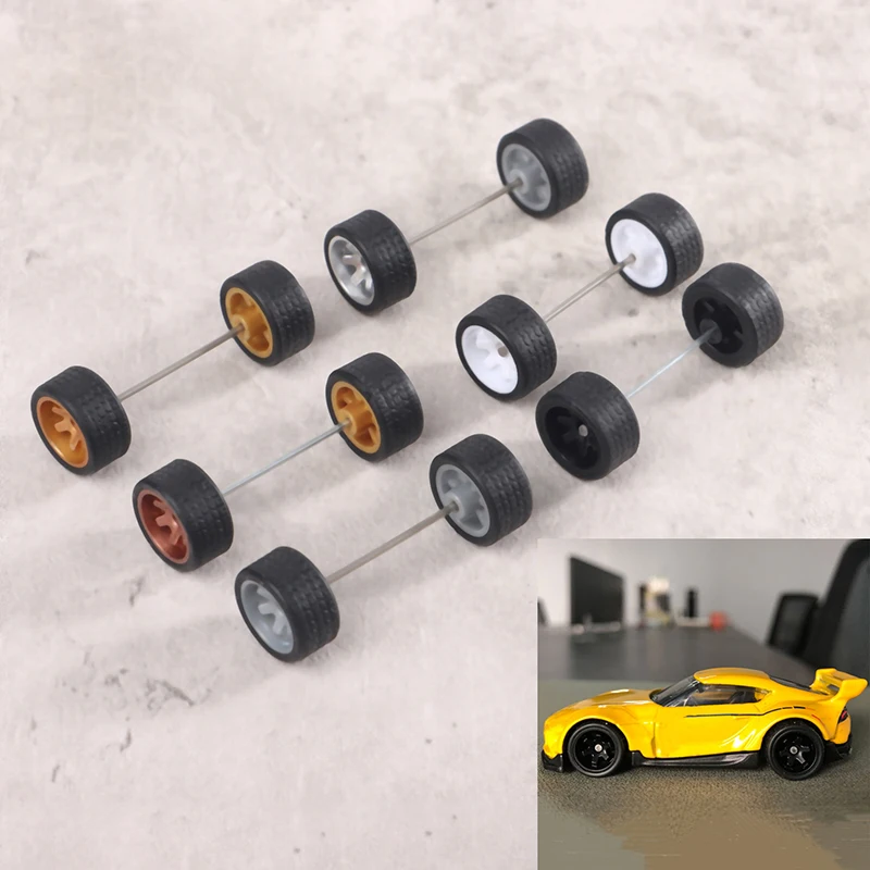 1Set 1/64 Model Car Wheels For Hotwheels with Rubber Tires Basic ABS Modified Parts Racing Vehicle Toys