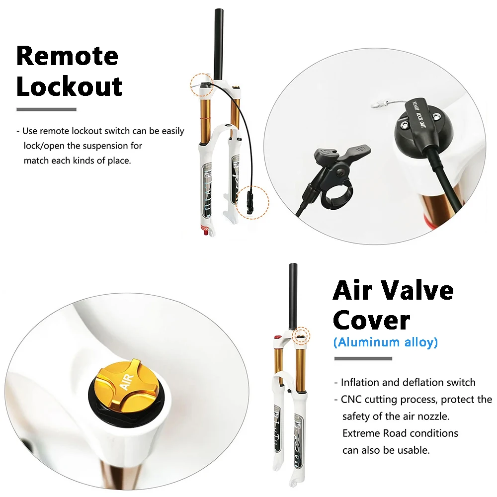 Mountain Bike Air Fork, 26 27.5 29 inch Suspension Fork, Magnesium Alloy, 140MM Travel, Damping Function Shock Absorber