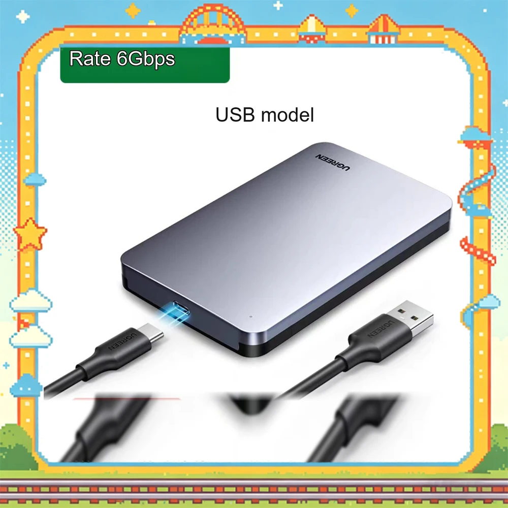 UGREEN 70498 CM300 2.5 Inch SATA HDD Enclosure USB 3.0 External Hard Drive Case with USB-A and USB-C Cables