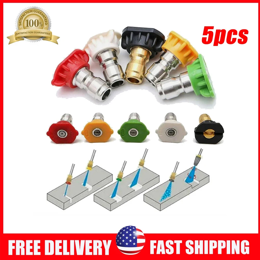 5 PCS 1/4''Pressure Washer Spray Tips Nozzles 3600 PSI High Power Kits Quick Connect Sets Multi-angle Garden Cleaning Nozzle Tip