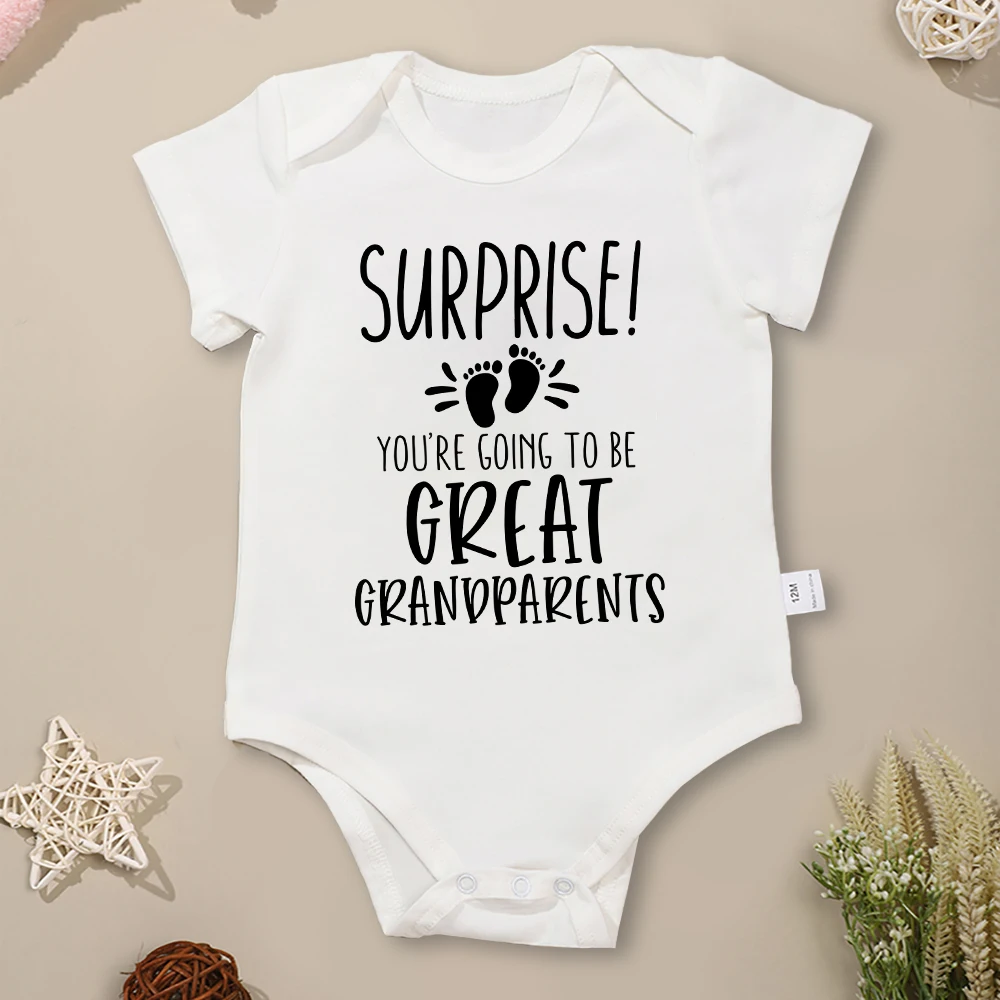 Pregnancy Announcements Baby Clothes Grandparents Gift Newborn Bodysuit Cotton Summer High Quality Infant Outfits Onesies