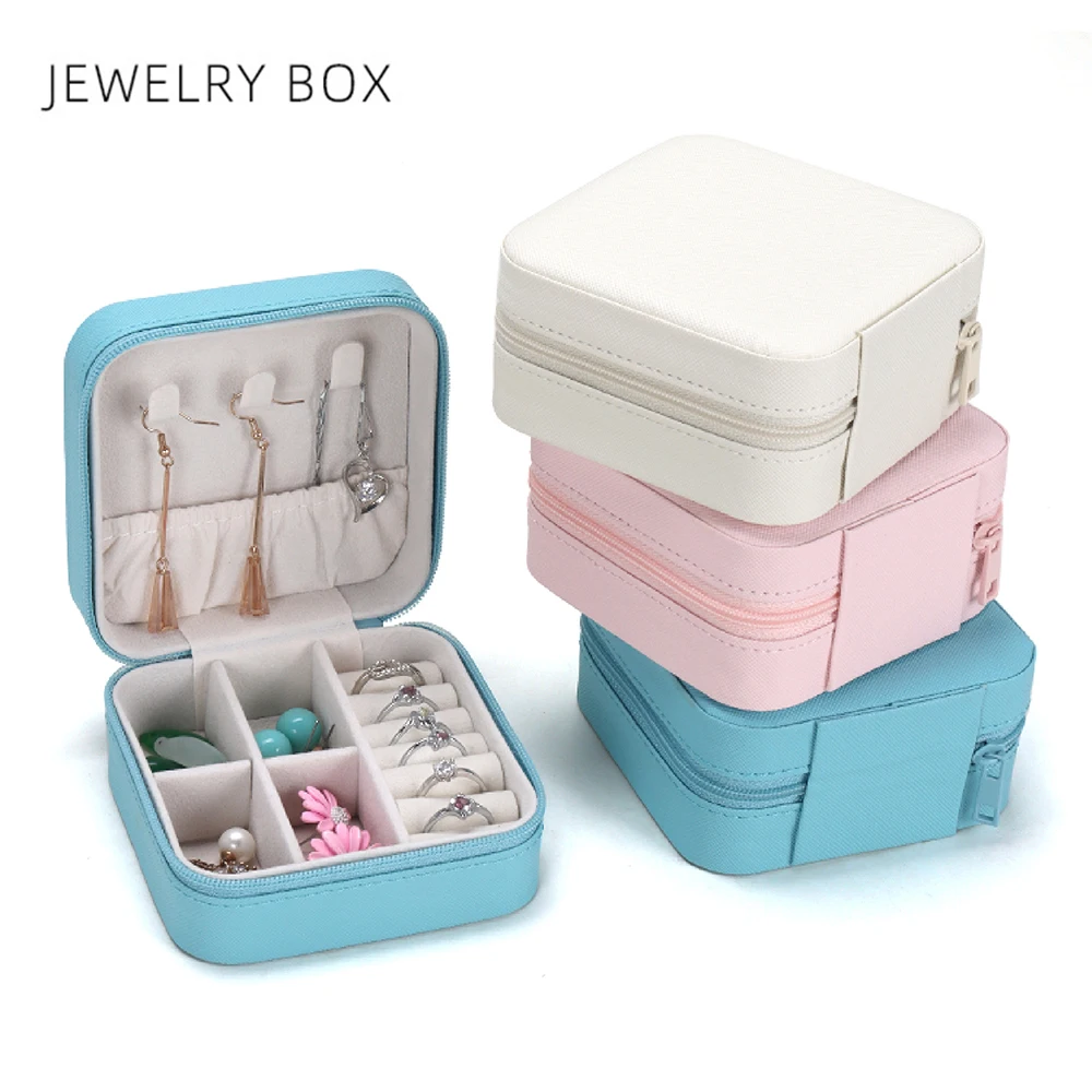 Pudełko na biżuterię Kolczyki Pierścionek Naszyjnik Organizer Przenośne Etui Podróżne na Biżuterię z Zamkiem Błyskawicznym