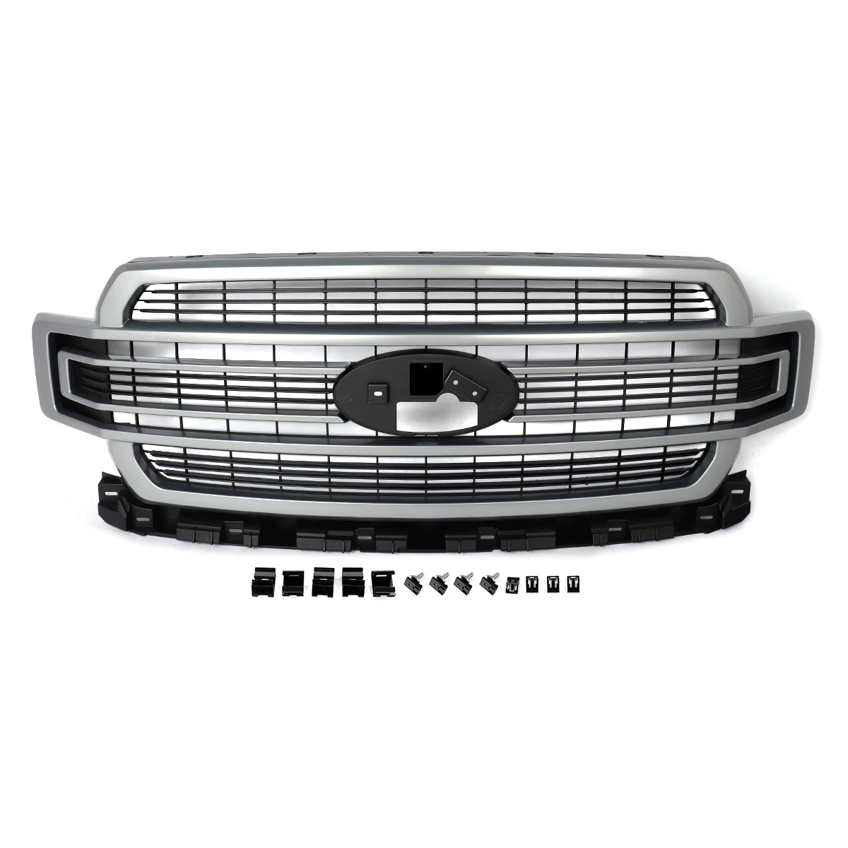 Car Front Bumper Grille Iconic Silver For Ford F150 Limited 2018-20 Front Inlet Grid Radiator Grille Hood Mesh Grid Upper Grills