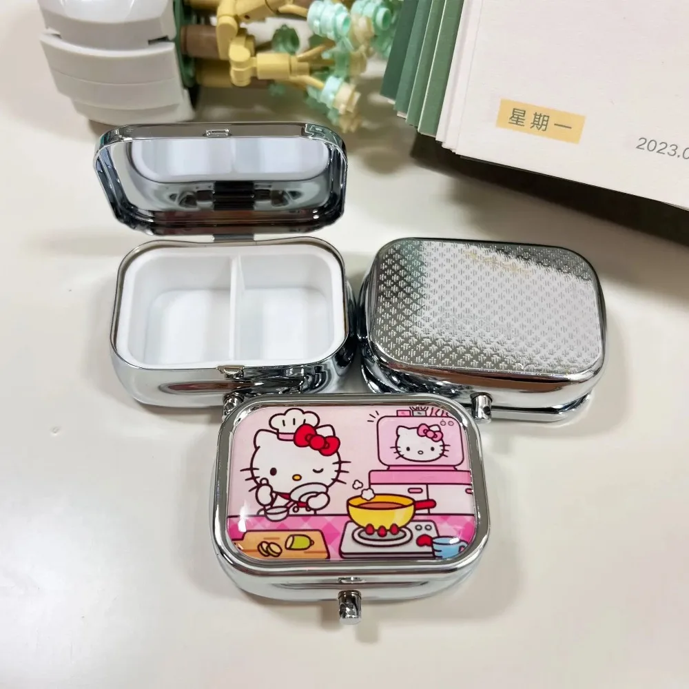 Hellokitty Medicine Box Pill Subpackage Box Cartoon Anime Kuromi Portable Seal Metal Jewellery Charms Storage Mini Box Wholesale