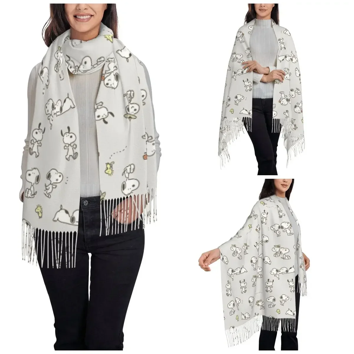Snoopys Shawl Wraps for Women Winter Large Soft Scarf Cartoon Manga Neckerchief Shawl Scarves image 2