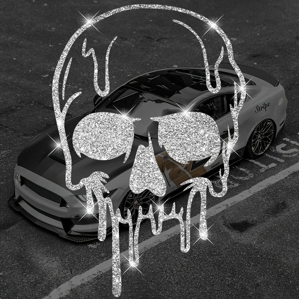 Glitter Dripping Skull Vinyl Stickers Gothic Bling Decals For Car Truck Motorcycle Window Decor