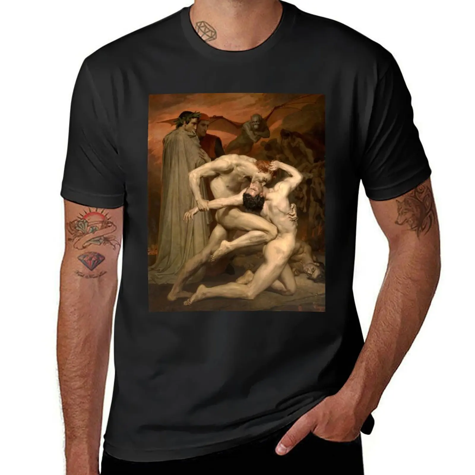 William-Adolphe Bouguereau's Dante and Virgil in Hell T-Shirt summer clothes korean fashion summer tops men clothings