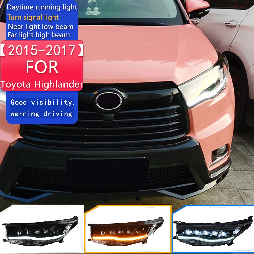 

Стайлинг автомобиля для фар Toyota Highlander 2015-2017 Highlander, светодиодные фары DRL, светодиодные фары для проектора, аксессуары для линз
