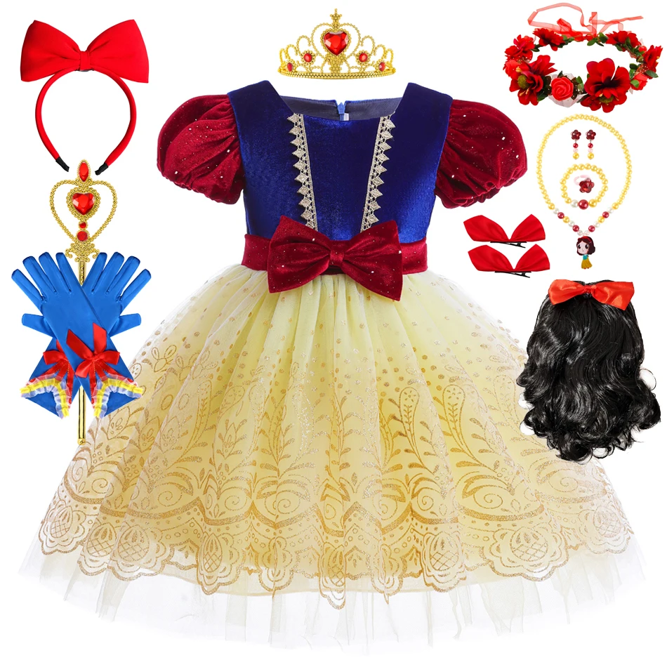 

Snow White Costume for Kids Halloween Princess Cosplay Disguise Movie Birthday Party Clothing Girls Role Play Bowknot Dress