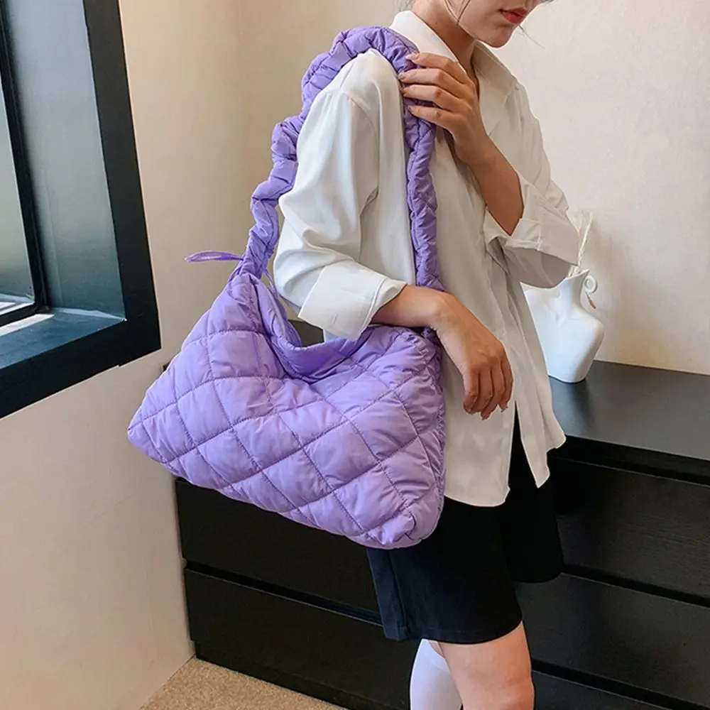 Bolso de tela de plumón para mujer y niña, bandolera acolchada de gran capacidad, de algodón espacial