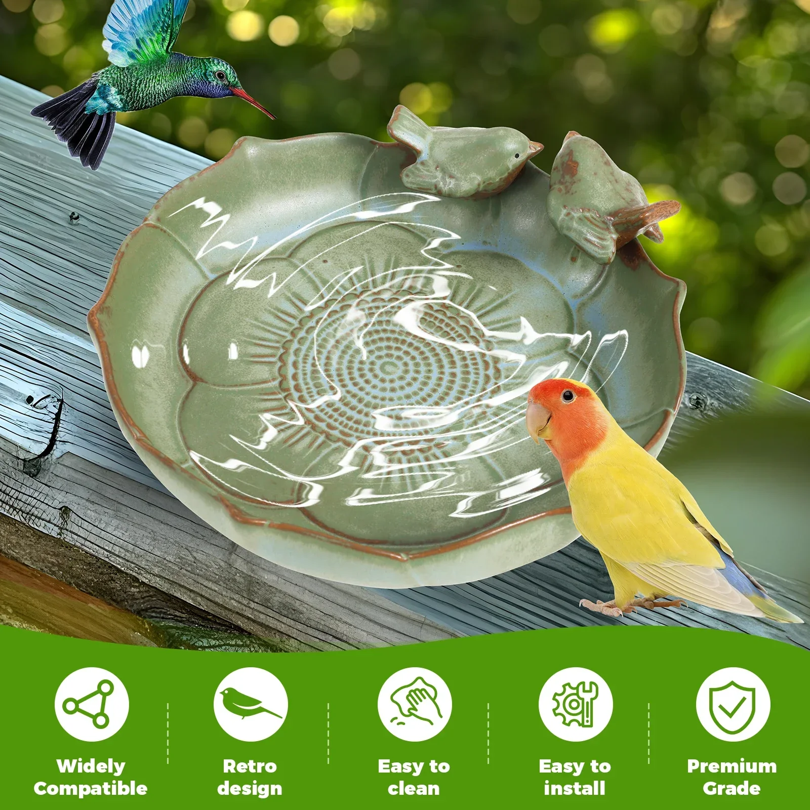 Ceramic Bird Bath for Outside Weather Resistant Bird Bath Bowl Only Vintage Birdbath for Outdoors Garden Tabletop Deck Balcony