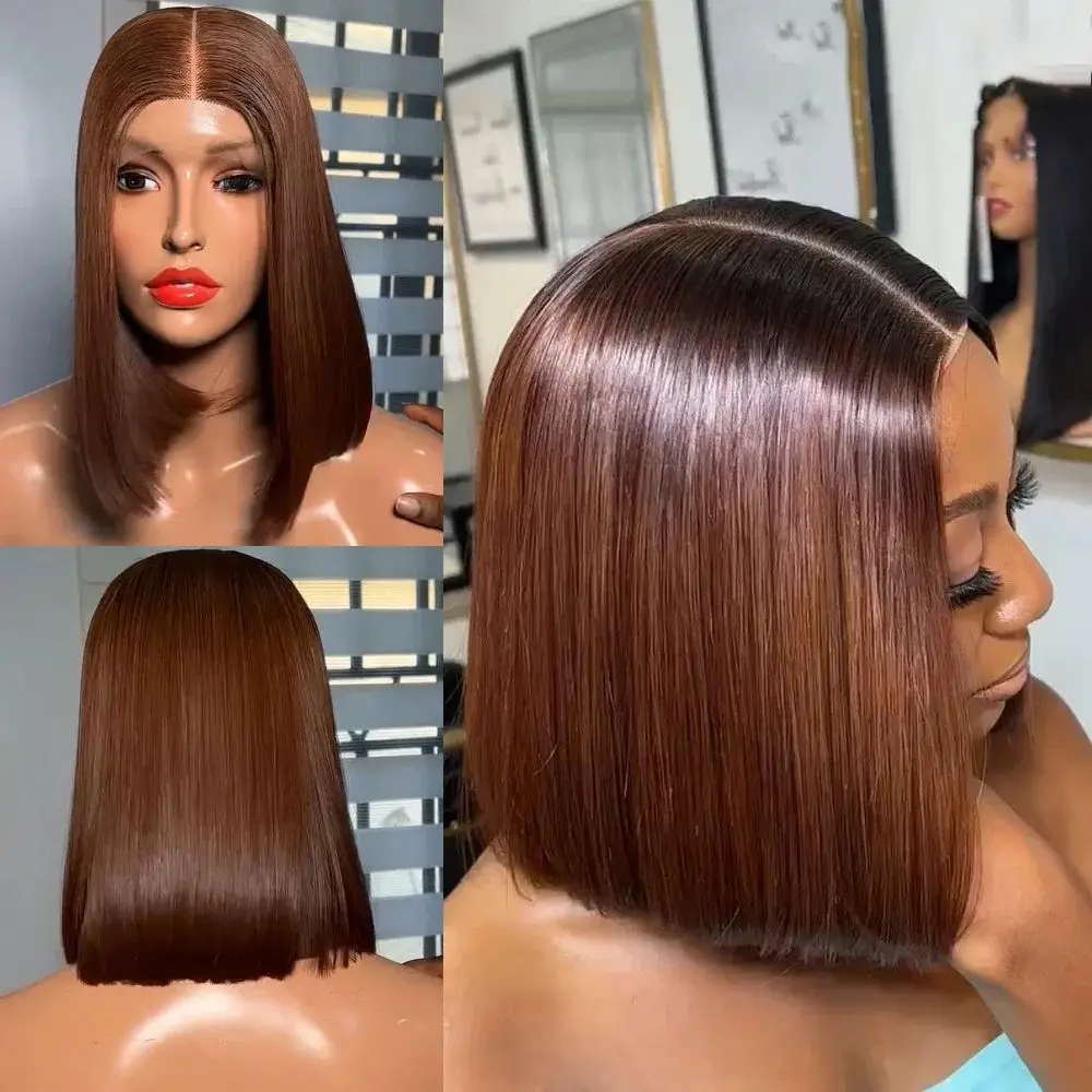 

Caramel Short Bob Wigs 5x5 Lace Closure Human Hair Wigs Brazilian PrePluckede Straight Human Hair Wigs Women 13x6 Deep Lace Wigs