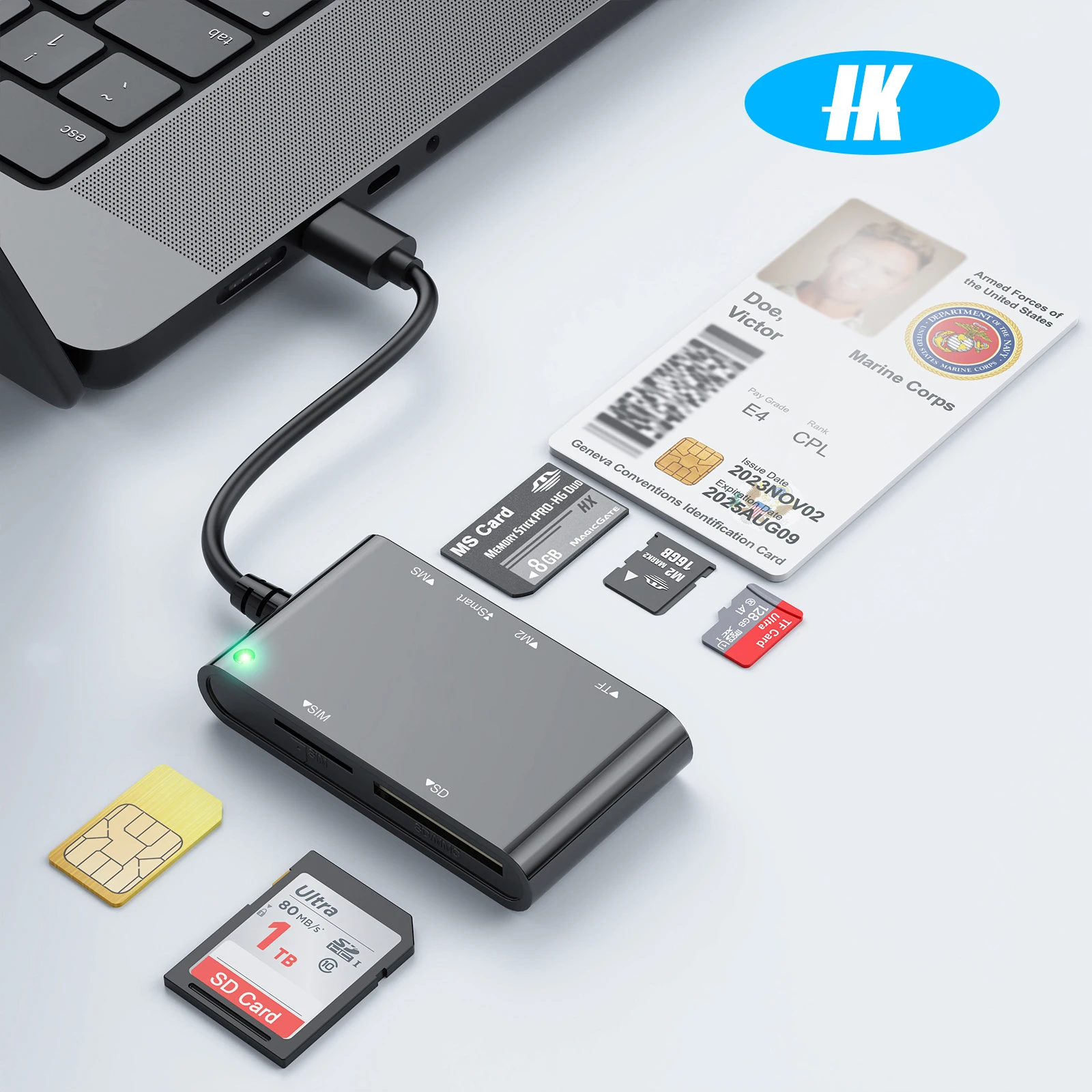 

6 IN 1 Smart Multi-function Card Reader USB/Type C to Smart/MS/M2/TF/SIM/SD Memory Card Bank Card Reader for PC Laptop Transfer
