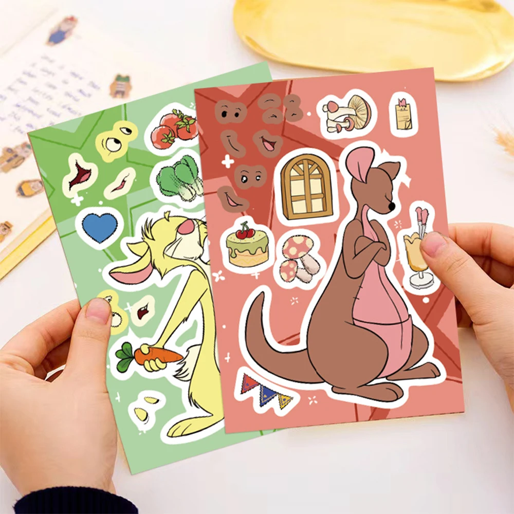 8/16 シートかわいいディズニーくまのプーさんパズルステッカー漫画ピグレットティガーメイクアフェイス DIY 組み立てジグソーデカール装飾