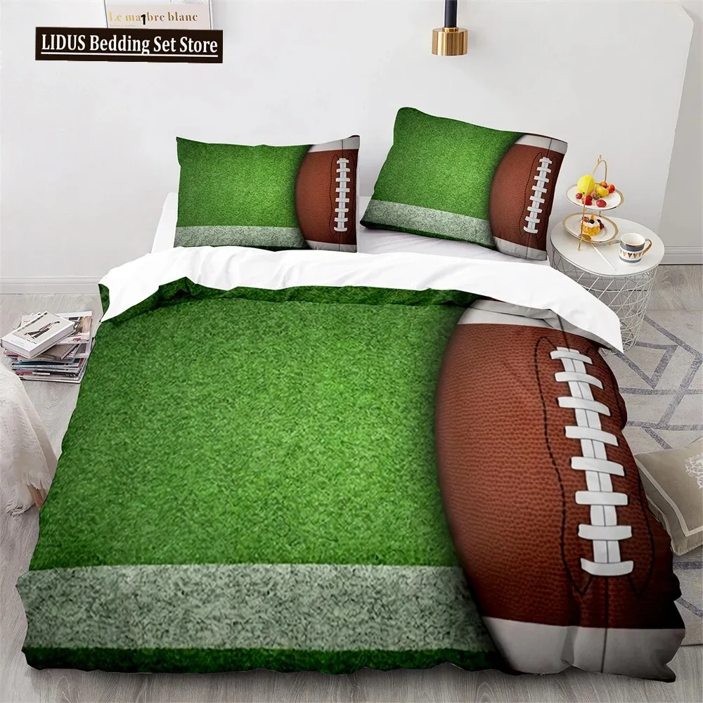 American Football Duvet Cover Set 3D Sports Rugby Player Polyester Comforter Cover For Men Teens Boy Kid Bedding Set King Queen