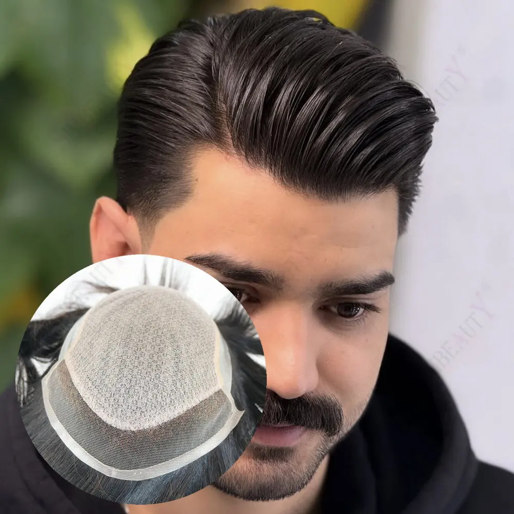 غير قابل للاكتشاف الحرير قاعدة رجل الشعر المستعار ريمي الشعر البشري الأوروبي تنفس الدانتيل الفرنسي الرجال الشعرية الاصطناعية لينة دائم شعر مستعار