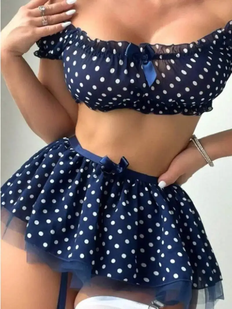 

Сексуальная рубашка с короткими рукавами и круглым принтом в горошек, сетчатая юбка на бедрах с глубоким V-образным вырезом, очаровательная элегантная красивая повседневная юбка, комплекты L4UM