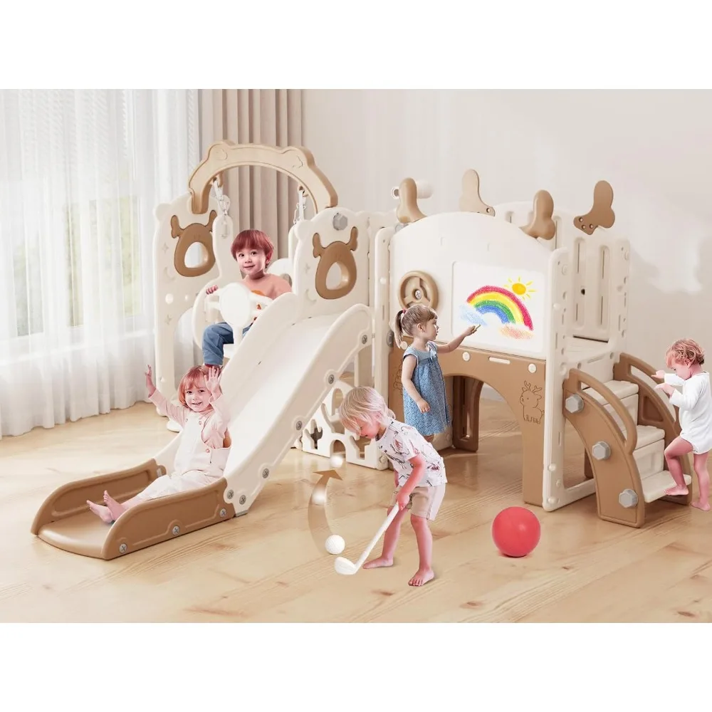 

All-in-One Toddler Swing and Slide Set for Ages 1+, New Upgraded Outdoor Play Equipment with Golf Set and Basket